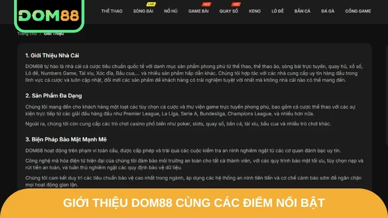 Giới thiệu DOM88 cùng các điểm nổi bật