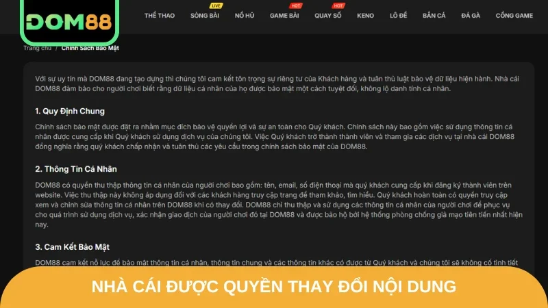 Nhà cái được quyền thay đổi nội dung